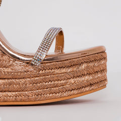 Ciara Rose Gold Lace Up Espadrille Wedges