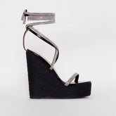 Ciara Black Patent Lace Up Espadrille Wedges