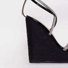 Ciara Black Patent Lace Up Espadrille Wedges