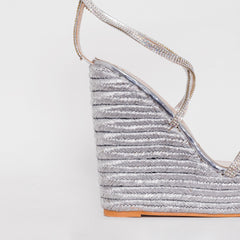 Ciara Silver Lace Up Espadrille Wedges