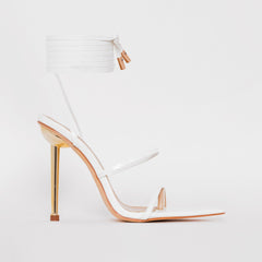Tyler White Snake Print Lace Up Heels