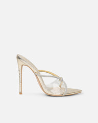Meriel Gold Snake Effect Stiletto Mules