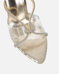 Meriel Gold Snake Effect Stiletto Mules