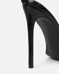Shakirah Black Snake Diamante Heeled Sandals