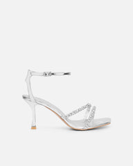 Ediee Silver Mirror Diamante Heeled Sandals