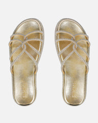 Edessa Gold Metallic Diamante Flat Sandals