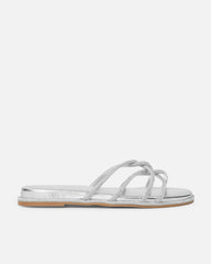 Edessa Silver Metallic Diamante Flat Sandals