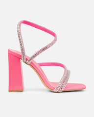 Elanaa Pink Snake Faux Effect Diamante Block Heeled Sandals