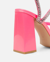 Elanaa Pink Snake Faux Effect Diamante Block Heeled Sandals