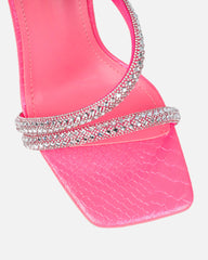 Elanaa Pink Snake Faux Effect Diamante Block Heeled Sandals