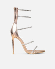 Elba Rose Gold Snake Effect Diamante Heeled Sandals