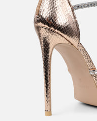 Elba Rose Gold Snake Effect Diamante Heeled Sandals