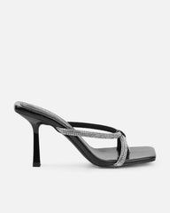 Emmie Black Patent Diamante Toe Thong Sandals