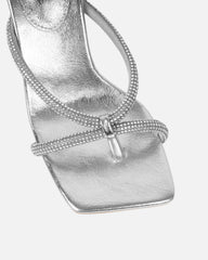 Emmie Silver Metallic Diamante Toe Thong Sandals