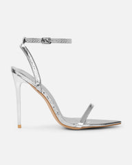 Estafaniaa Silver Snake Stiletto Sandals