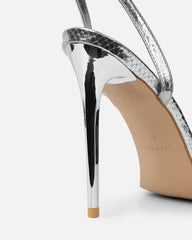Estafaniaa Silver Snake Stiletto Sandals