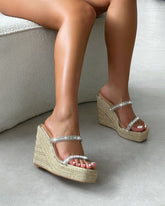 Celline Gold Diamante Strappy Espadrille Wedges