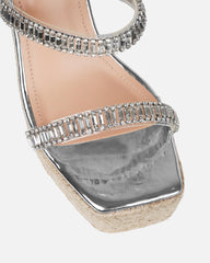 Celline Silver Diamante Strappy Espadrille Wedges