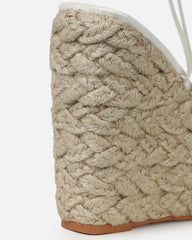 Akela White Pearlised Wedge Espadrille Sandals
