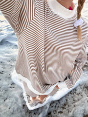 Brown mocha striped Mockneck