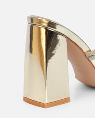 Ferne Gold Mirror Diamante Block Heeled Sandals