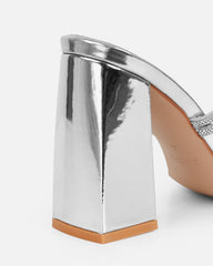 Ferne Silver Mirror Diamante Block Heeled Sandals