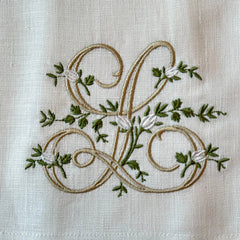Floral Monogram L tea towel