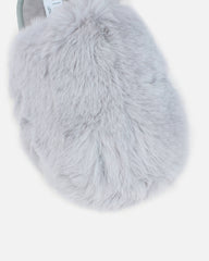 Fluff Grey Faux Fur Round Slippers