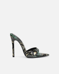 Franca Green Snake Print Stiletto Mules