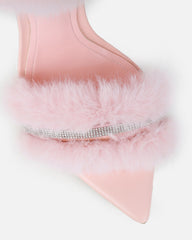 Queen Baby Pink Faux Fur Diamante Spiral Sandals