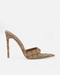 Savanna Brown Monogram Heeled Mules