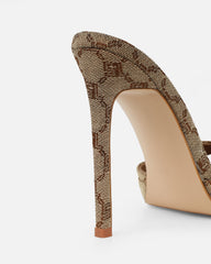 Savanna Brown Monogram Heeled Mules