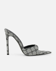 Savanna Grey Monogram Heeled Mules
