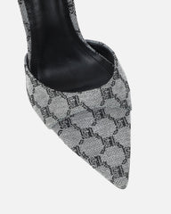Savanna Grey Monogram Heeled Mules