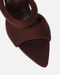 Freyda Chocolate Brown Lycra Pointed Toe Heeled Sandals