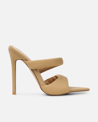 Freyda Mocha Lycra Pointed Toe Heeled Sandals