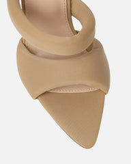 Freyda Mocha Lycra Pointed Toe Heeled Sandals