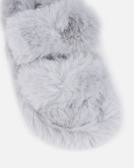 Fuzziest Grey Faux Fur Fluffy Slippers