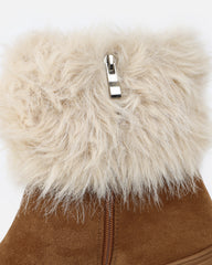 Finlay Tan Faux Suede Fur Trimmed Ankle Boots