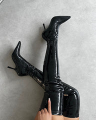 Vermont Black Patent Stretch Over The Knee Boots