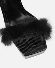 Curly Black Snake Faux Fur Platform Sandals