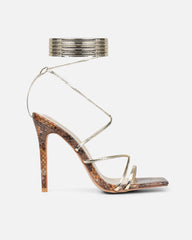 Giana Beige Snake Mix Lace Up Heeled Sandals