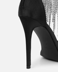 Pookie black satin diamante sandals