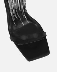 Pookie black satin diamante sandals