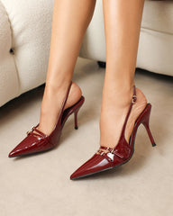 Marika dark red patent buckle detail slingback courts