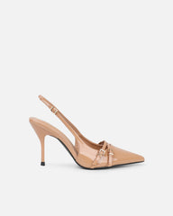 Marika nude patent buckle detail slingback courts