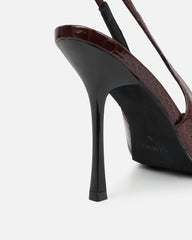 Indira Chocolate Croc Effect Slingback Court Shoes