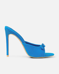 Halima Blue Suede Bow Detail Heeled Mules