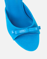 Halima Blue Suede Bow Detail Heeled Mules