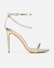 Harika Gold Snake Chain Detail Heeled Sandals